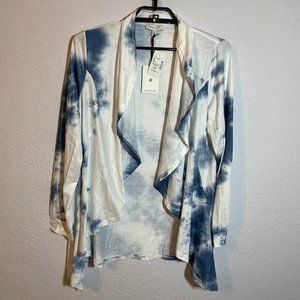 Stellah NWT Blue Tie-Dyed Print Open Front Cardigan